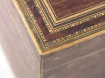 Rare Georgian sewing box  with cherub print and turned Tunbridge ware  sewing tools Circa 1800.