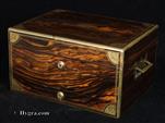 808JB: Antique Coromandel Brass edged box with lift out tray and drawer fitted for Jewelry Circa 1875
