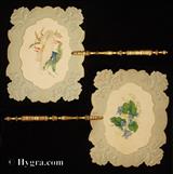 Ref:101fs: Pair of Antique embossed paper Face Screens with water colour paintings of flowers. Circa 1825