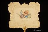 Ref:119fs: Antique embossed paper Face Screen with central watercolour of flowers. C.1825- more details