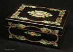 660SB: Antique Fully fitted ebony Sewing box with mother of pearl, abalone, brass and Parkesine inlay Circa 1860