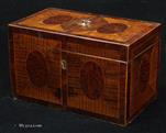 741TC: 18th Century Tea Chest in harewood and burr yew, crossbanded in kingwood. Circa 1790 