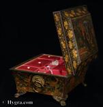 Rare Antique Regency Polychromed fitted sewing box with depictions of Oriental life Circa 1815