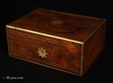 Antique Figured Rosewood Box with Brass edging and stringing the inside with lift-out tray Circa 1835