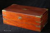Antique  Brass Bound  Solid Mahogany triple Opening Writing Box With Side Drawer and secret drawers  Circa 1840