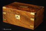 Antique Writing box veneered in richly figured walnut  with secret drawers  Circa 1840