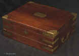 WB157: A mahogany triple opening brass bound box of quality workmanship in original condition.   Circa 1800.   Enlarge Picture