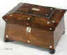 A  Shaped Rosewood box with  Mother of Pearl inlay having a velvet lined lift-out tray  Circa 1840