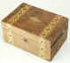 Victorian walnut veneered box inlaid in strips of geometric marquetry circa 1880. 
