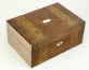 Victorian walnut veneered box inlaid in strips of geometric marquetry circa 1880. 