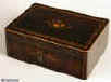jb179: Antique harewood box with rounded corners edged with boxwood and finely inlaid with floral motifs in boxwood. circa1850 Enlarge Picture