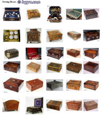 Sewing Box thumbnail index, a pictorial reference to antique sewing boxes