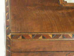 Victorian walnut veneered box inlaid in strips of geometric marquetry circa 1880. Enlarge Picture