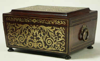 A Dramatically shaped Regency  brass inlaid Rosewood  box with fitted  tray, circa 1830. Enlarge Picture