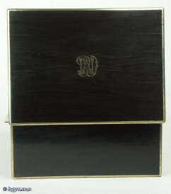 A coromandel ebony box with brass edging with a drawer and tray fited for jewelry circa 1860. Enlarge Picture