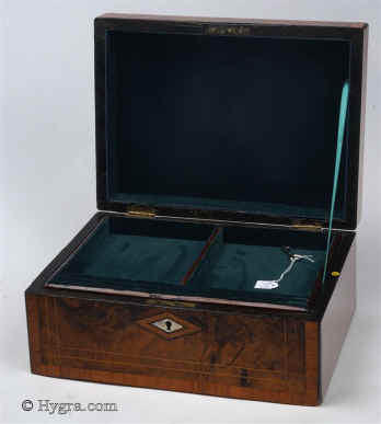 JB447: Box veneered in richly figured walnut circa 1870.  Enlarge Picture