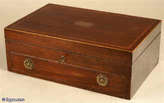 jb177 Antique mahogany box the top crossbanded with tulipwood and edged with maple the inside lined with velvet and having a drawer Circa 1900.Enlarge Picture