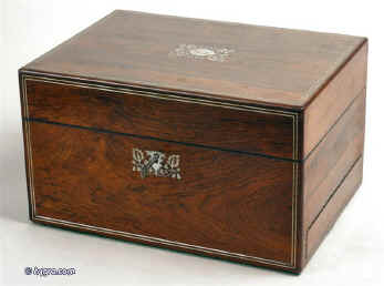 Jb186: Antique rosewood veneered box, inlaid with mother of pearl  Circa 1840 Enlarge Picture