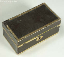 An Exquisite  yellow paper and gilt foil miniature fitted  sewing box. Circa 1800. Enlarge Picture