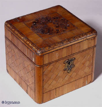 A Mid 19th century Continental Straw work single  tea caddy Circa 1850 Enlarge Picture