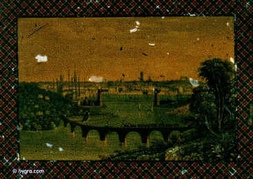 The top of the caddy is painted with a picture depicting Aberdeen: in the foreground is the then new railway bridge. The railway came to Aberdeen in 1850. In the background is the city of Aberdeen. Enlarge Picture