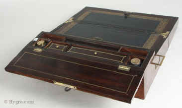 A  very fine Regency Rosewood  writing box with brass inlay Circa 1820 Enlarge Picture
