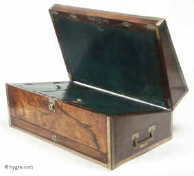 Important brassbound Rosewood writing box with matched Bramah locks Circa 1817 Enlarge Picture