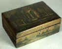 A painted Fully fitted Papier mch Sewing box Circa 1835. Enlarge Picture