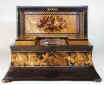  A fine and impressive Tunbridgeware tea chest in coromandel ebony inlaid with  micro mosaic. 
