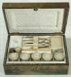 A painted Fully fitted Papier mch Sewing box Circa 1835. Enlarge Picture