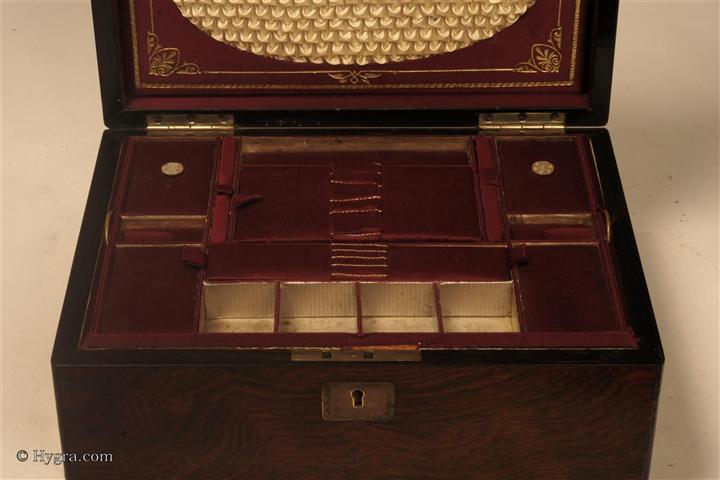 Hygra: Antique Fitted Rosewood Sewing Box With Lift-out Tray Circa 1850.